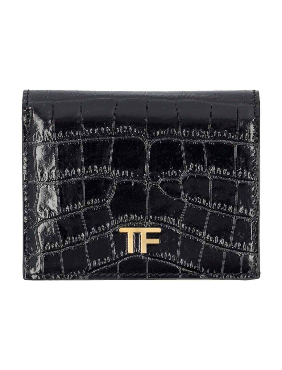 Tom Ford TOM FORD Shiny stamped crocodile leather wallet BLACK