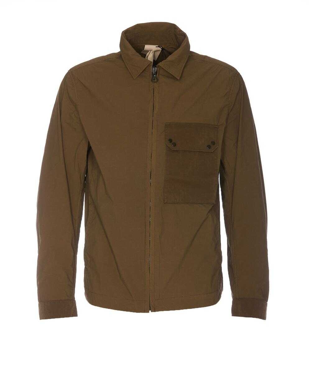 TEN C Zip-Up Shirt Jacket in Khaki Green Technical Fabric Man Green