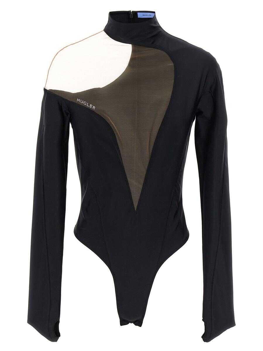 MUGLER MUGLER Sheer tulle bodysuit BLACK