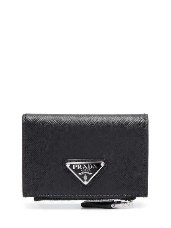 Prada PRADA logo-plaque leather cardholder NERO