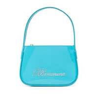 Genti de mana Light Blue- Patent Finish Mini Bag with Rhinestone-Embellished Logo in Calf Leather Woman Femei