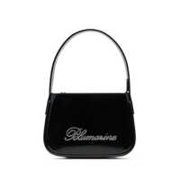 Genti de mana Black Patent Finish Mini Bag with Rhinestone-Embellished Logo in Calf Leather Woman Femei