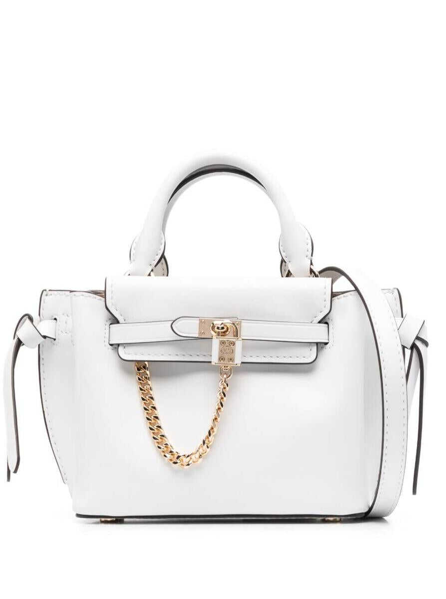 Michael Kors \'Hamilton Legacy\' Small White Shoulder Bag with Branded Padlock in Smooth Leather Woman White