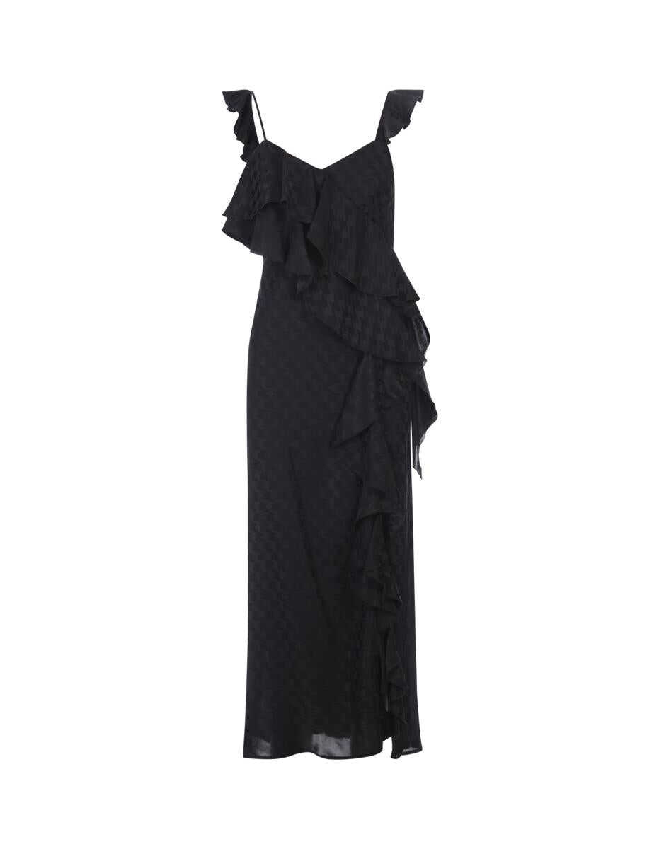 MSGM MSGM Midi Dress With Ruffle and Houndstooth Pattern Black