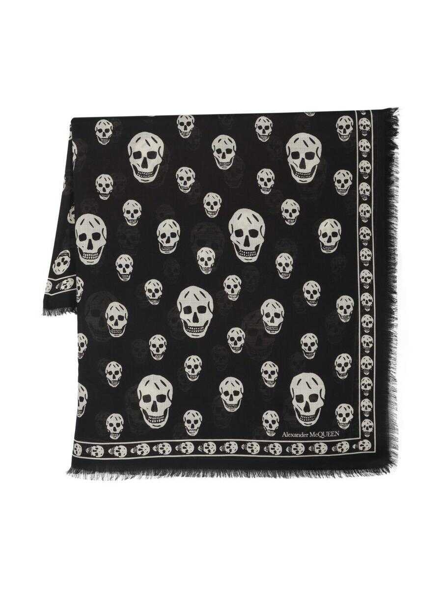 Alexander McQueen ALEXANDER MCQUEEN Biker Skull wool scarf BLACK