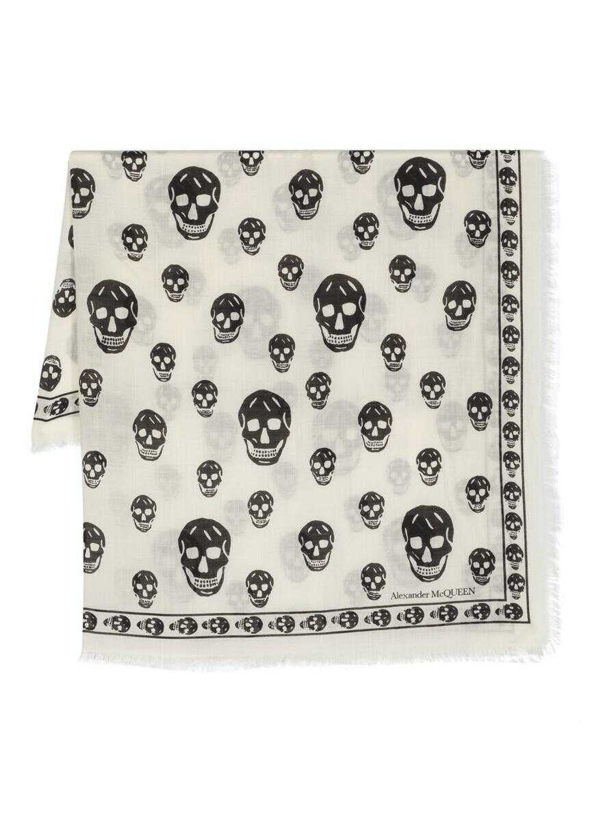 Alexander McQueen ALEXANDER MCQUEEN Biker Skull wool scarf WHITE