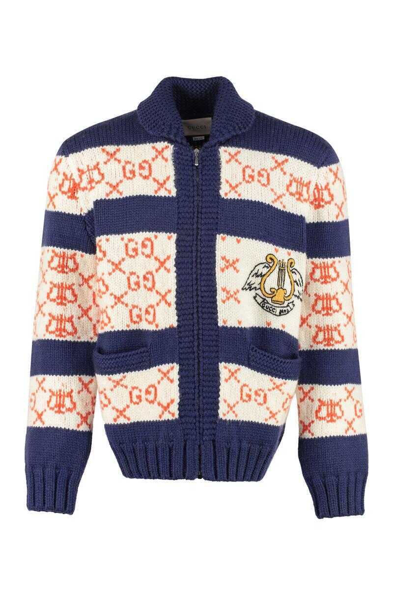 Gucci GUCCI EMBROIDERED WOOL CARDIGAN BLUE