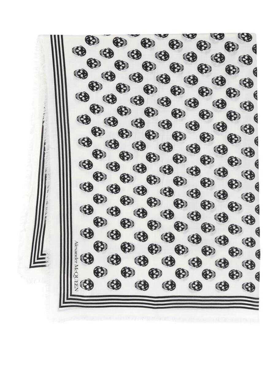 Alexander McQueen ALEXANDER MCQUEEN Biker Skull wool scarf White