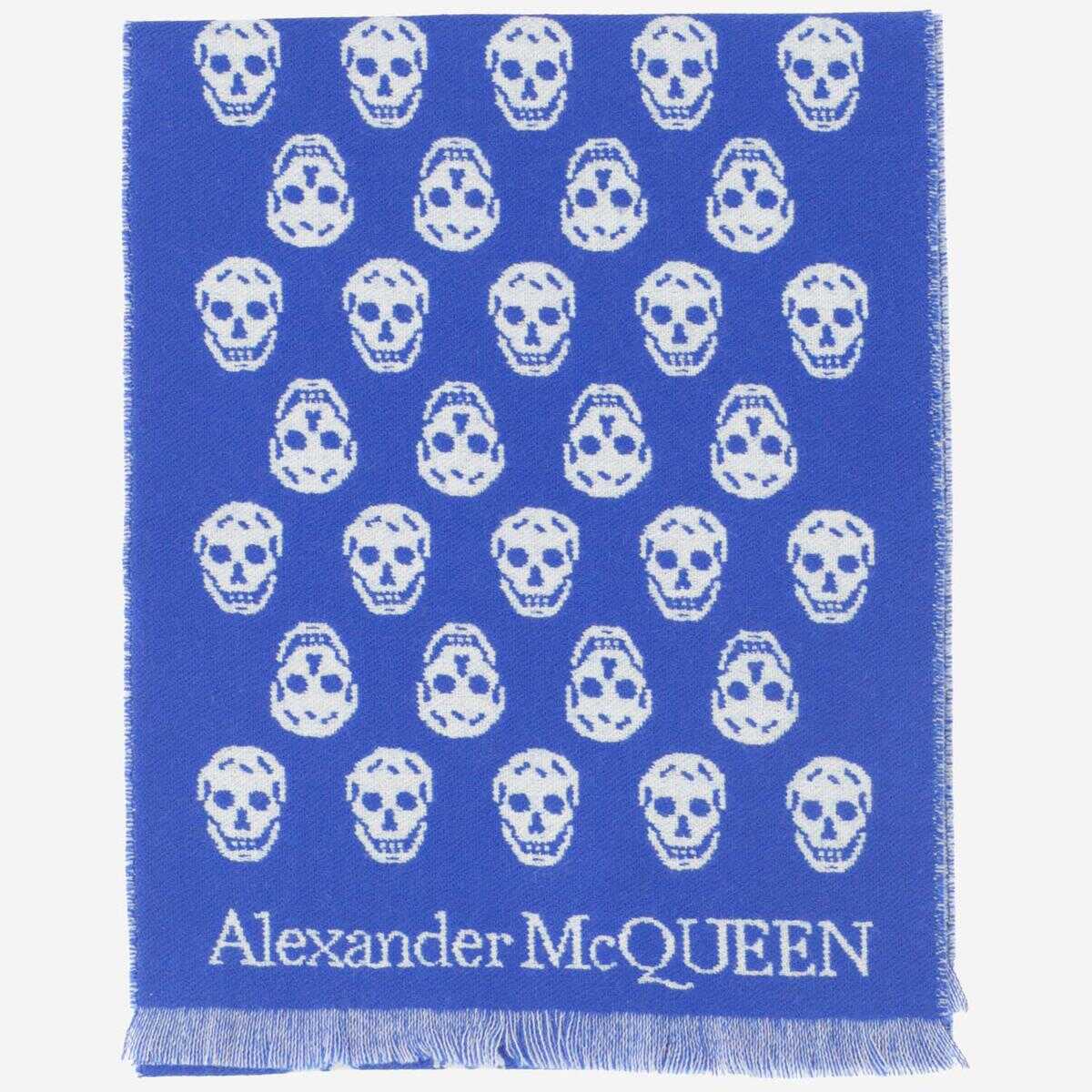Alexander McQueen ALEXANDER MCQUEEN REVERSIBLE UPSIDE DOWN SKULL WOOL SCARF BLU