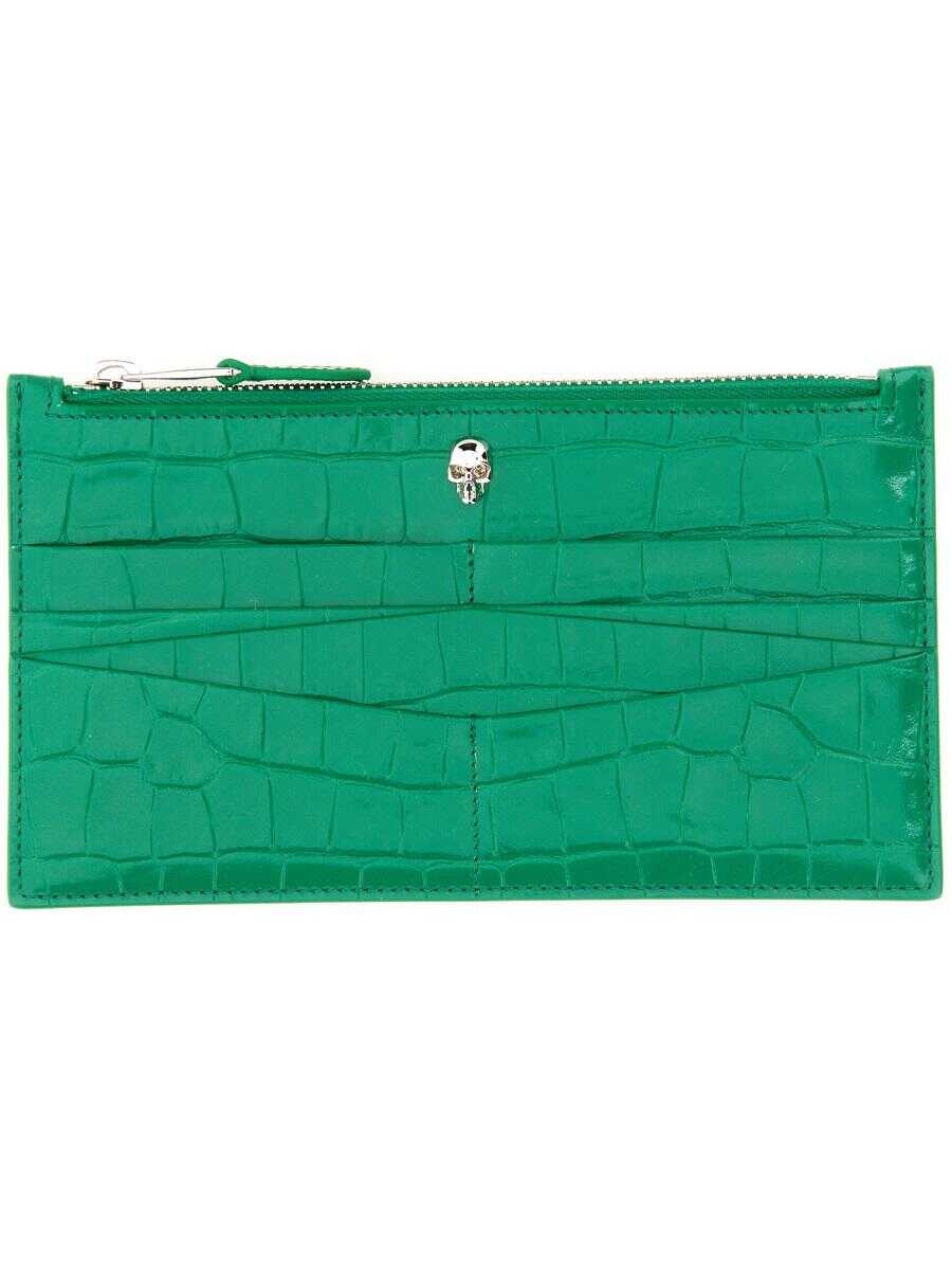 Alexander McQueen ALEXANDER MCQUEEN FLAT WALLET WITH ZIPPER GREEN