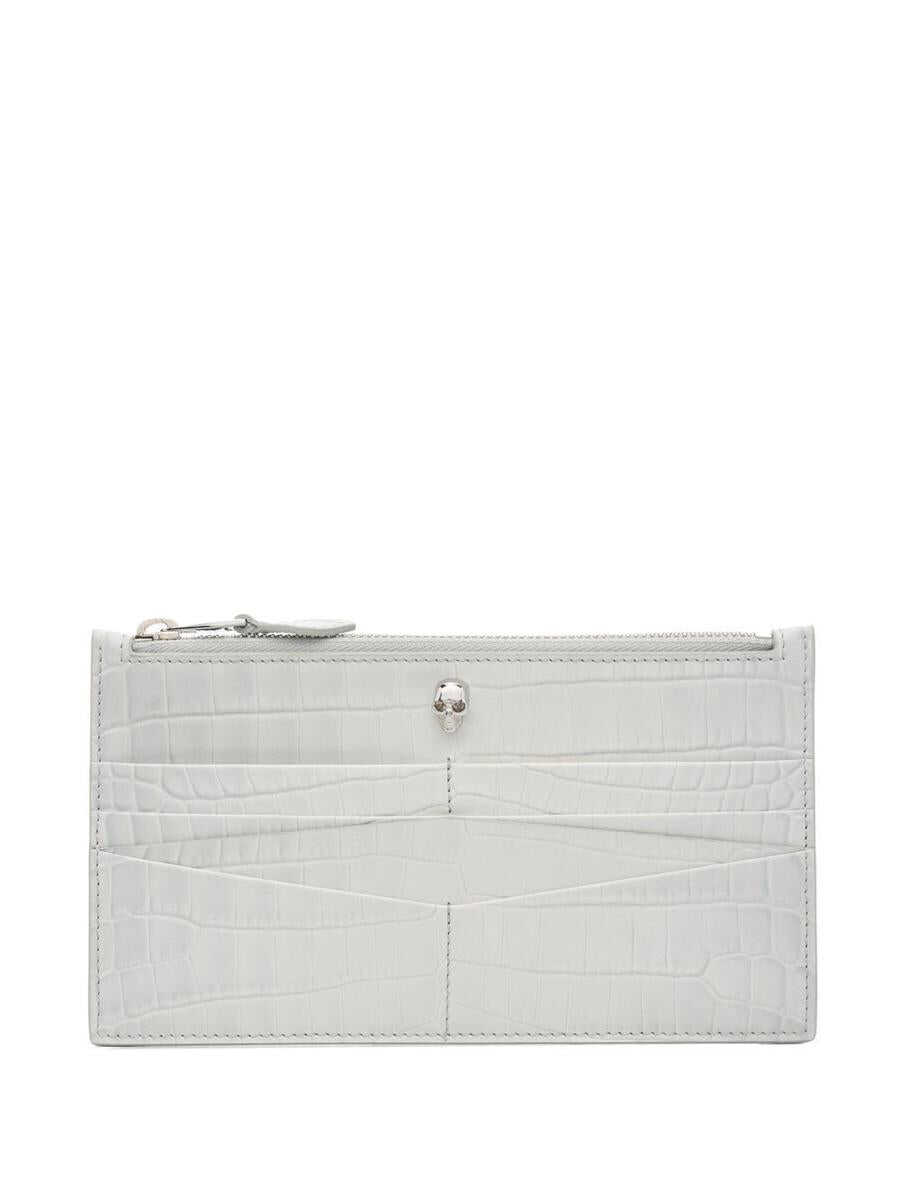 Alexander McQueen ALEXANDER MCQUEEN Skull leather zipped wallet WHITE