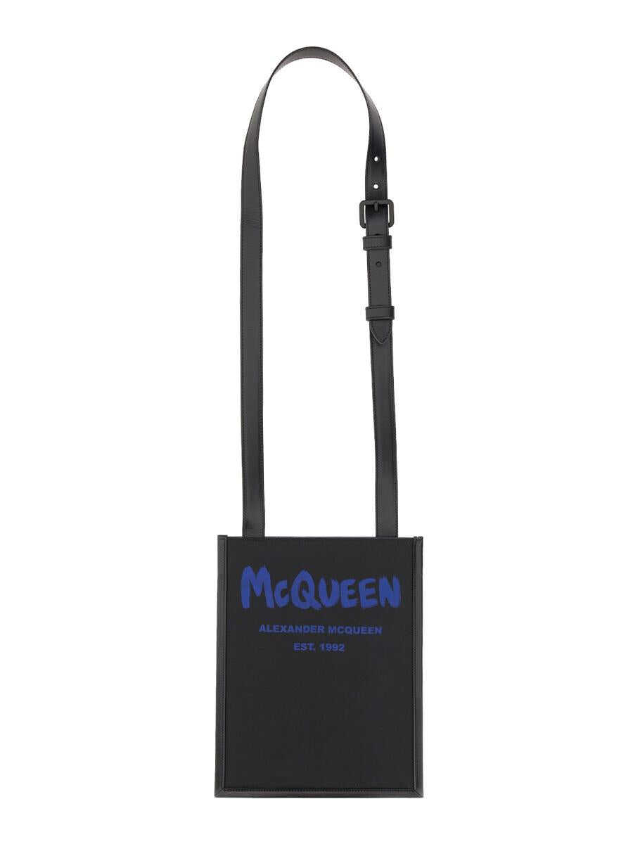 Alexander McQueen ALEXANDER MCQUEEN SMARTPHONE BAG WITH GRAFFITI LOGO BLACK