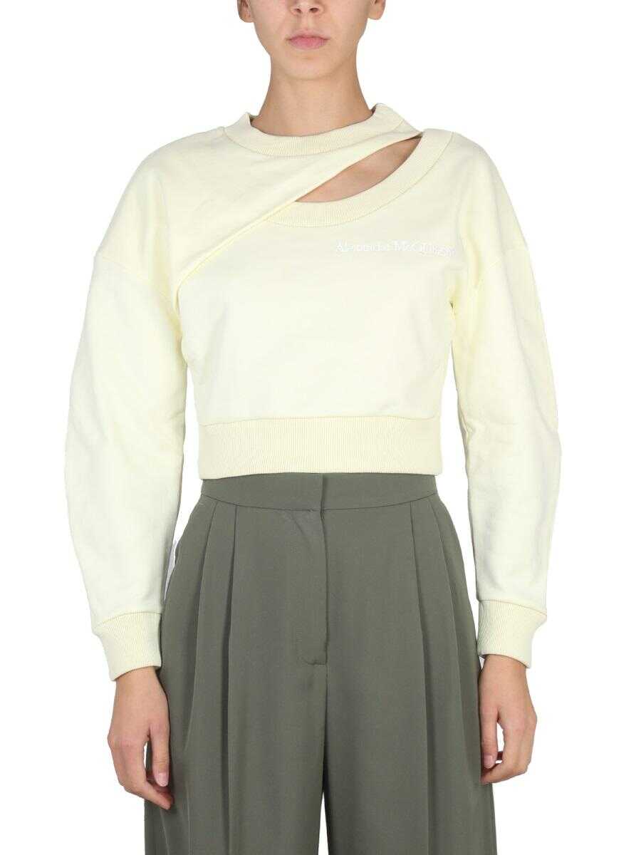 Alexander McQueen ALEXANDER MCQUEEN CROPPED SWEATSHIRT IVORY