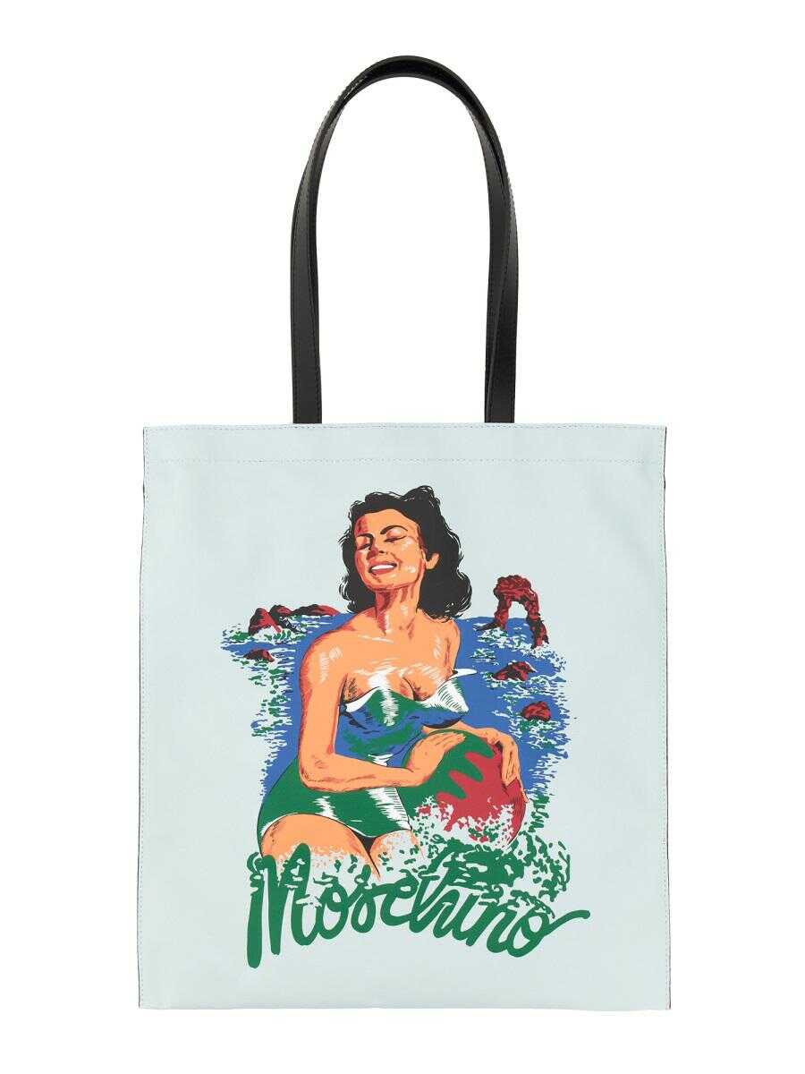 Moschino MOSCHINO HAWAIIAN PRINT TOTE BAG AZURE