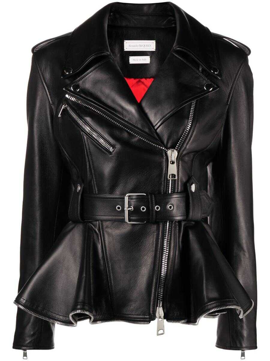 Alexander McQueen ALEXANDER MCQUEEN Peplum leather biker jacket BLACK