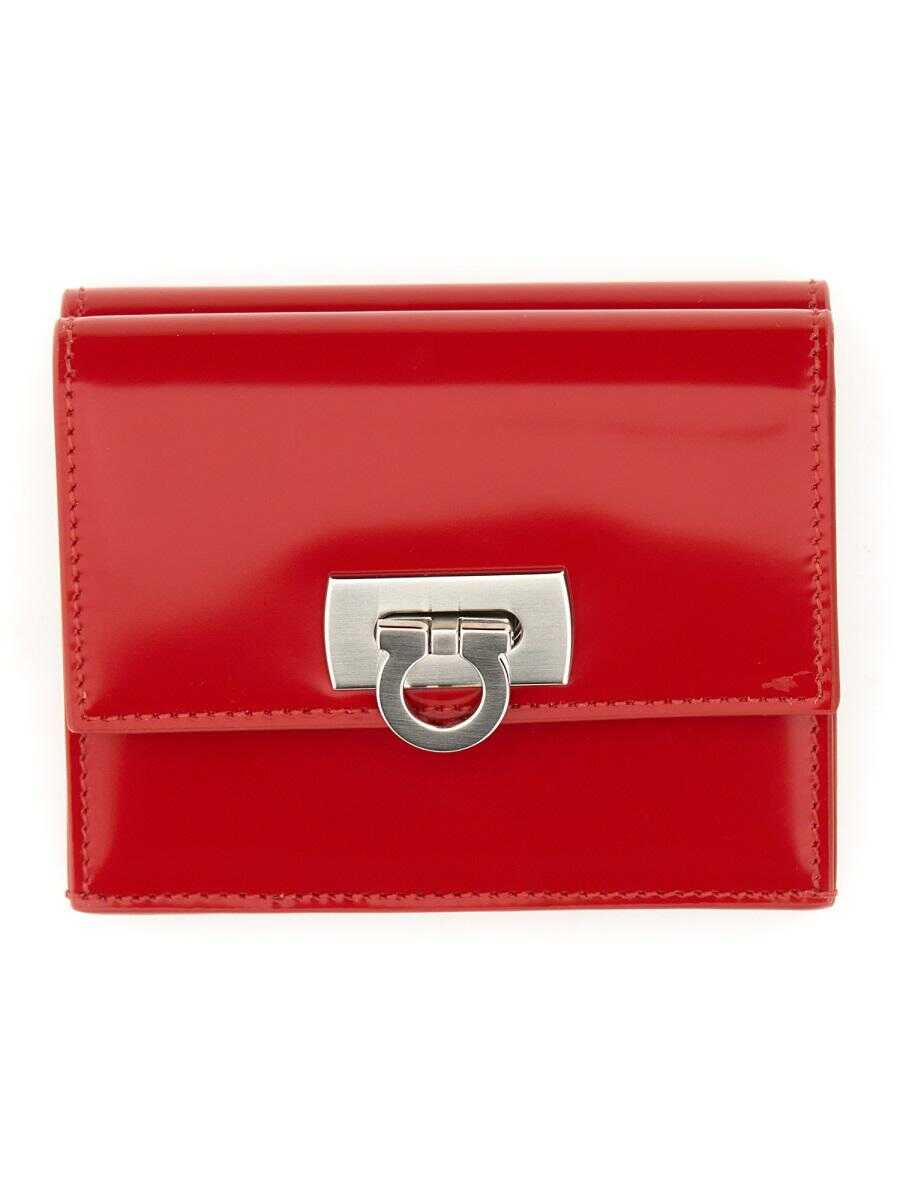Ferragamo FERRAGAMO COMPACT WALLET WITH HOOK-AND-EYE CLOSURE RED
