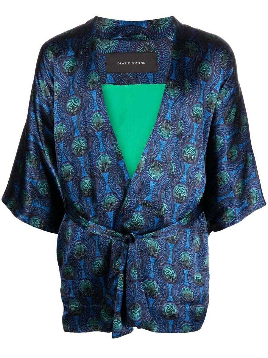 OZWALD BOATENG OZWALD BOATENG Printed silk short kimono Blue