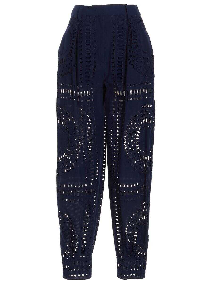 Alberta Ferretti ALBERTA FERRETTI Embroidered cotton pants Blue