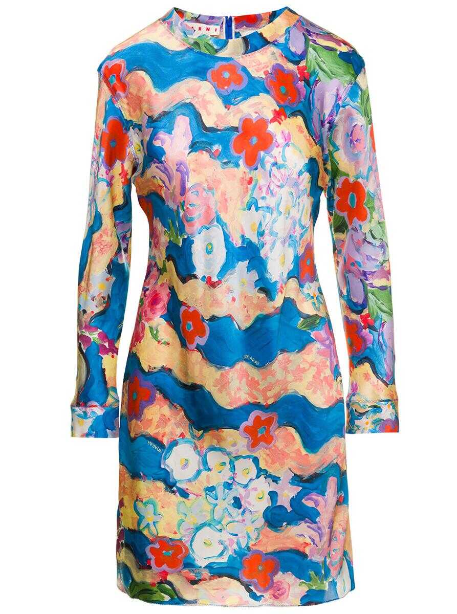 Marni Multicolor Long Sleeves Mini Dress with Julie Print Woman Marni Multicolor