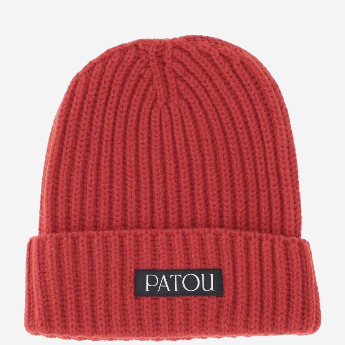 Patou PATOU CASHMERE AND WOOL BEANIE WITH LOGO ROSSO