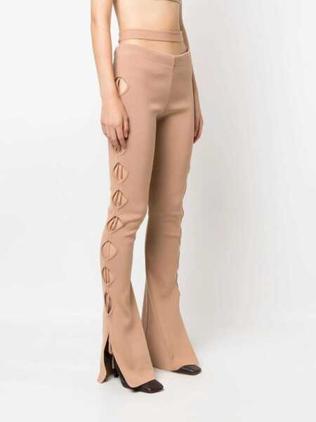 Pantaloni casual ANDREADAMO Andredamo Cut Out Pants With Lacing Beige Femei (BM 10351973) 3