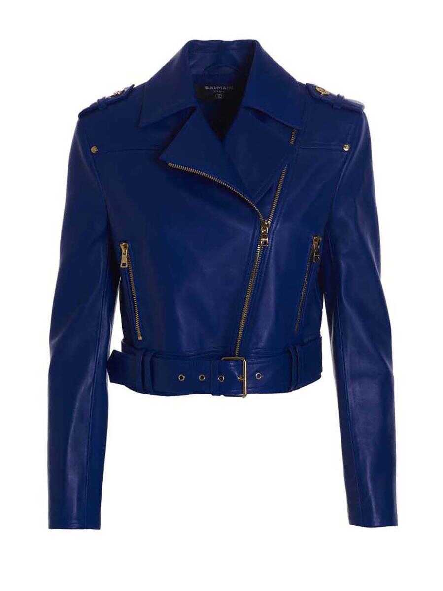 Balmain BALMAIN Leather cropped jacket BLUE