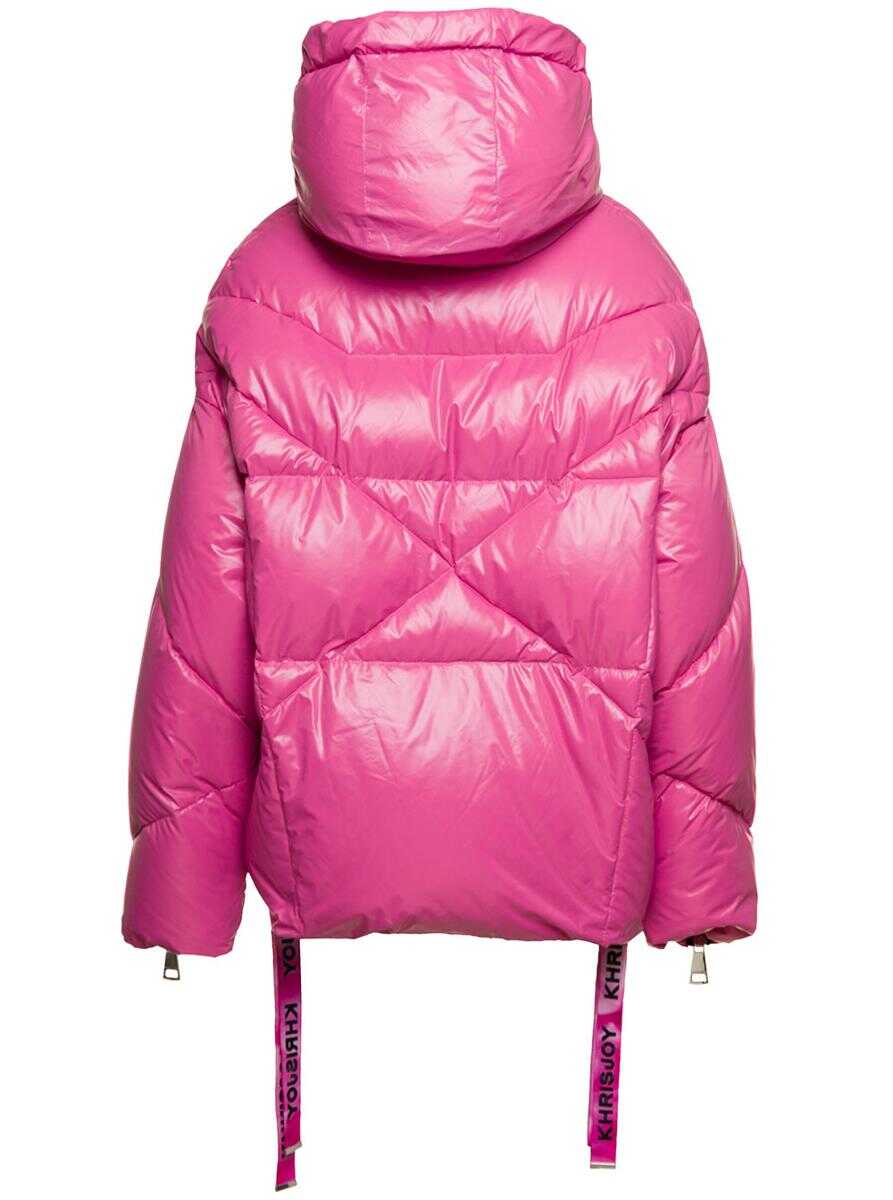 KhrisJoy Pink \'Puff Khris Iconic\' Oversized Down Jacket with Hood in Polyester Woman Pink