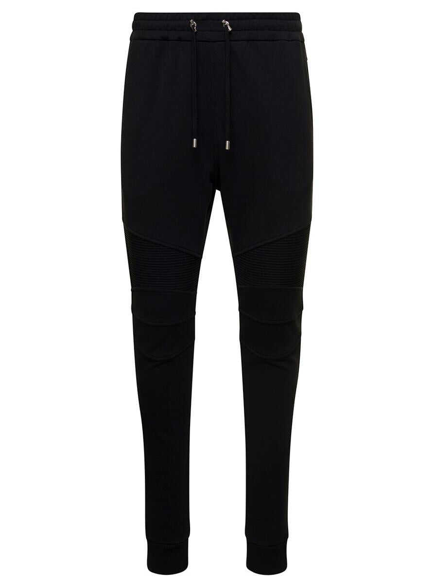 Balmain Black Joggers with Drawstring in Cotton Man BLACK