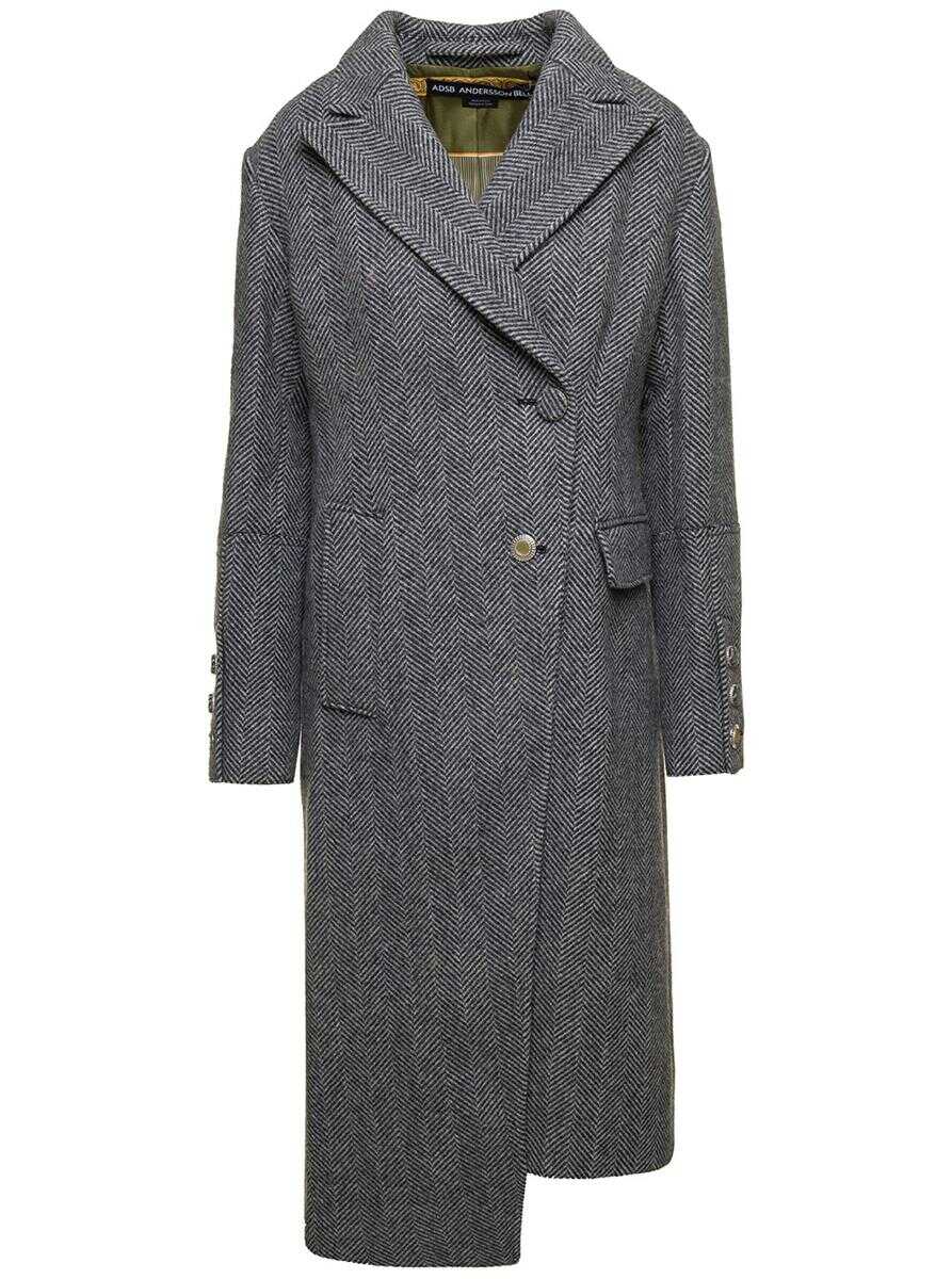 ANDERSSON BELL \'Enya\' Grey Asymmetric Double-Breasted Coat with Herringbone Pattern in Wool Woman Grey