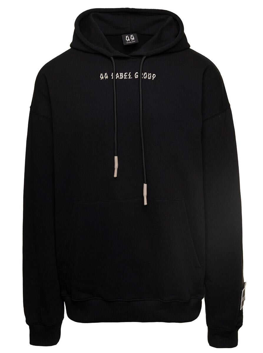 M44 LABEL GROUP Black Hoodie with Contrasting Logo Embroidery in Cotton Man Black