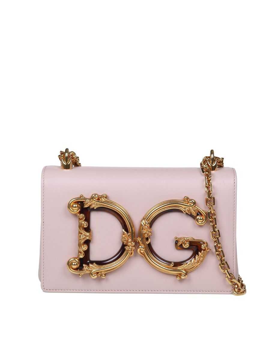 Dolce & Gabbana Pink Barocco CCrossbody Bag with Chain Shoulder Strap and Monogram Plate on the Front Dolce & Gabbana Woman PINK