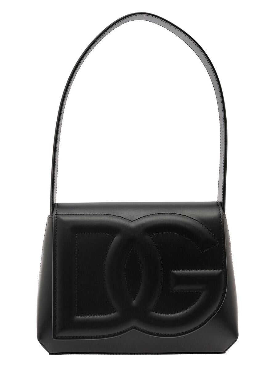 Dolce & Gabbana \'DG Logo\' Black Shoulder Bag in 3D Quilted Logo Detail in Smooth Leather Woman BLACK