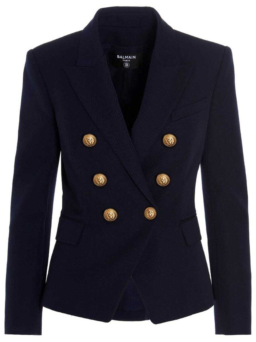 Balmain BALMAIN Double breast blazer jacket with logo buttons BLUE