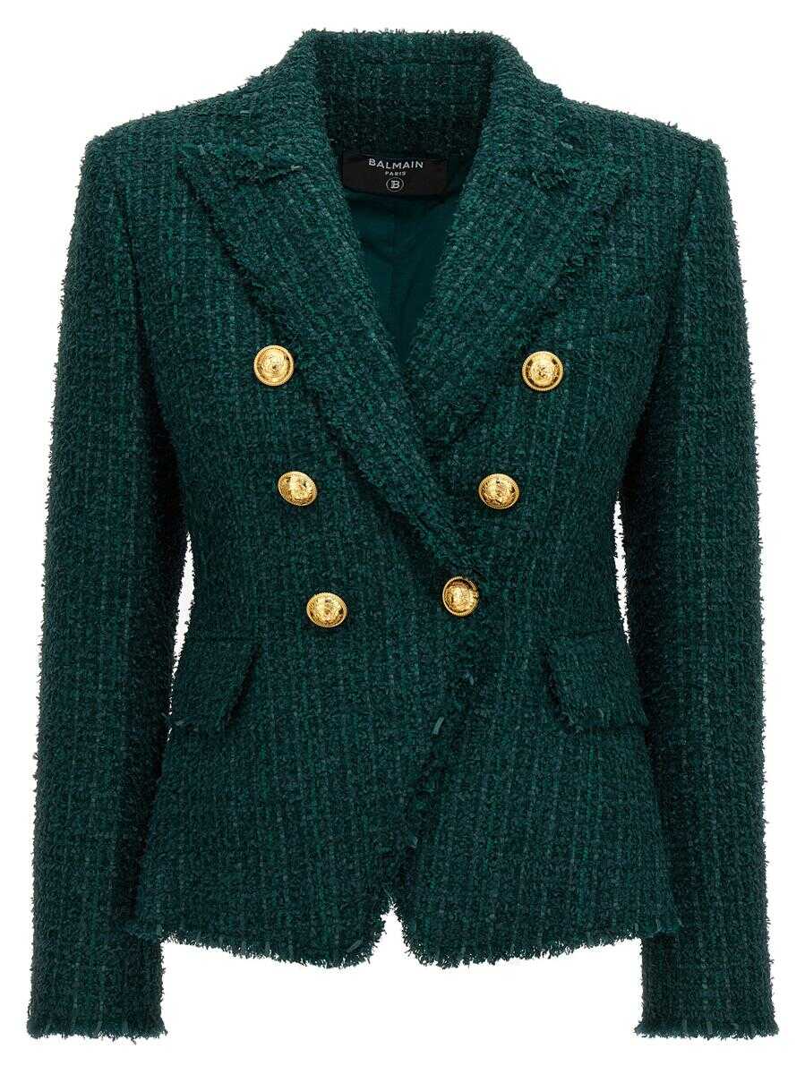 Balmain BALMAIN Double breast tweed blazer jacket GREEN