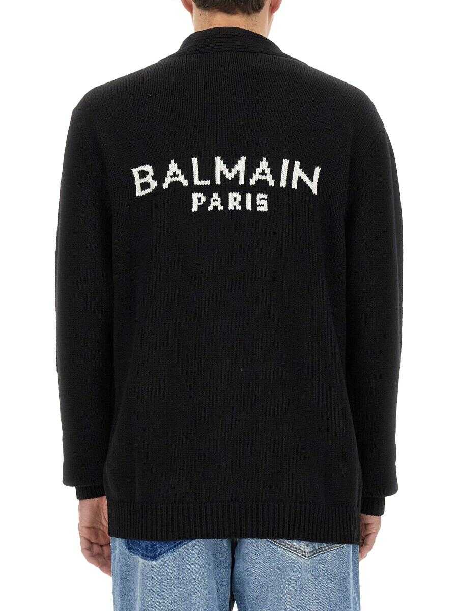 Balmain BALMAIN CARDIGAN WITH LOGO INLAY BLACK