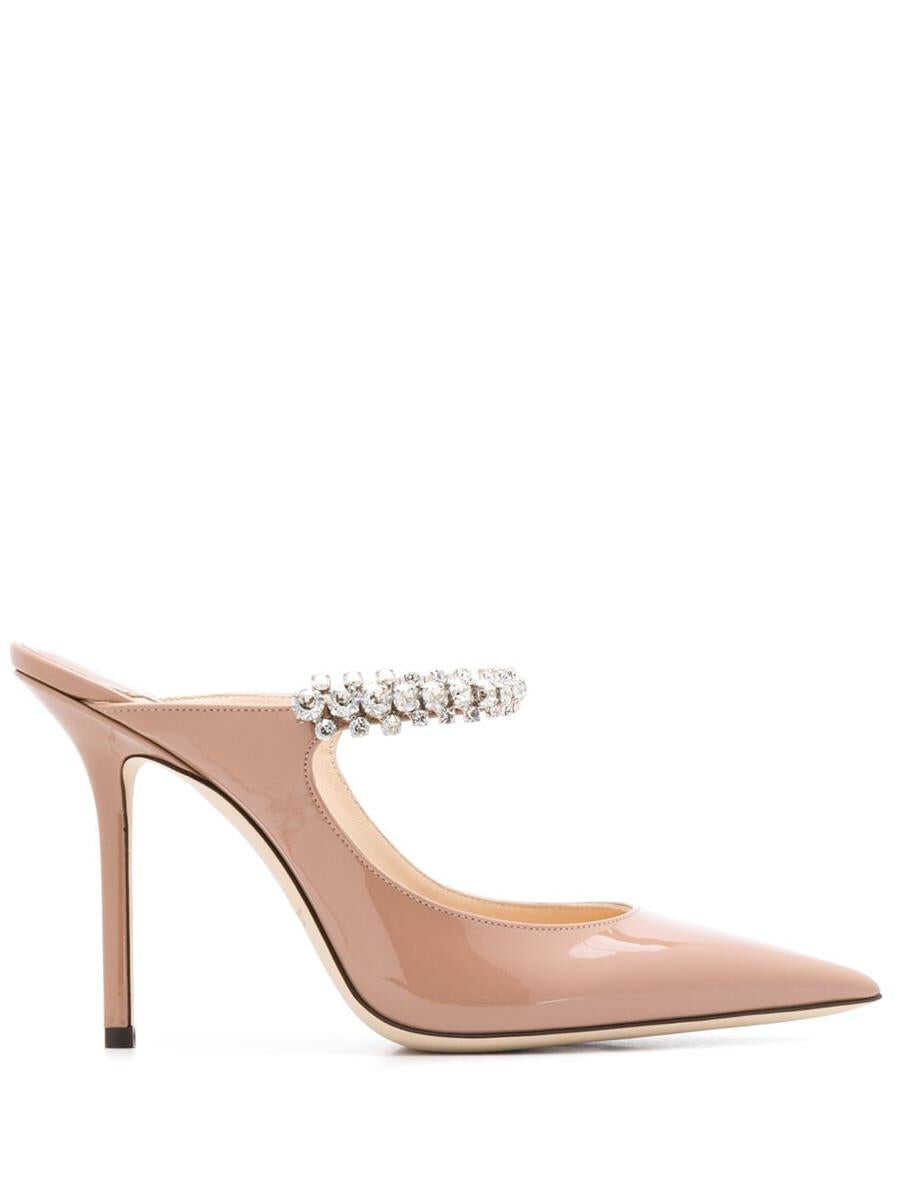 Jimmy Choo JIMMY CHOO Bing 100 crystal strap detail patent leather mules Powder