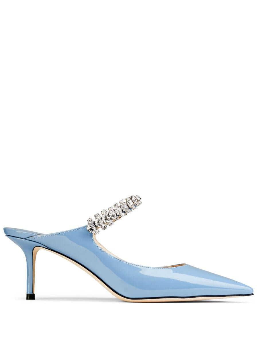 Jimmy Choo JIMMY CHOO Bing 65 crystal strap detail patent leather mules CLEAR BLUE