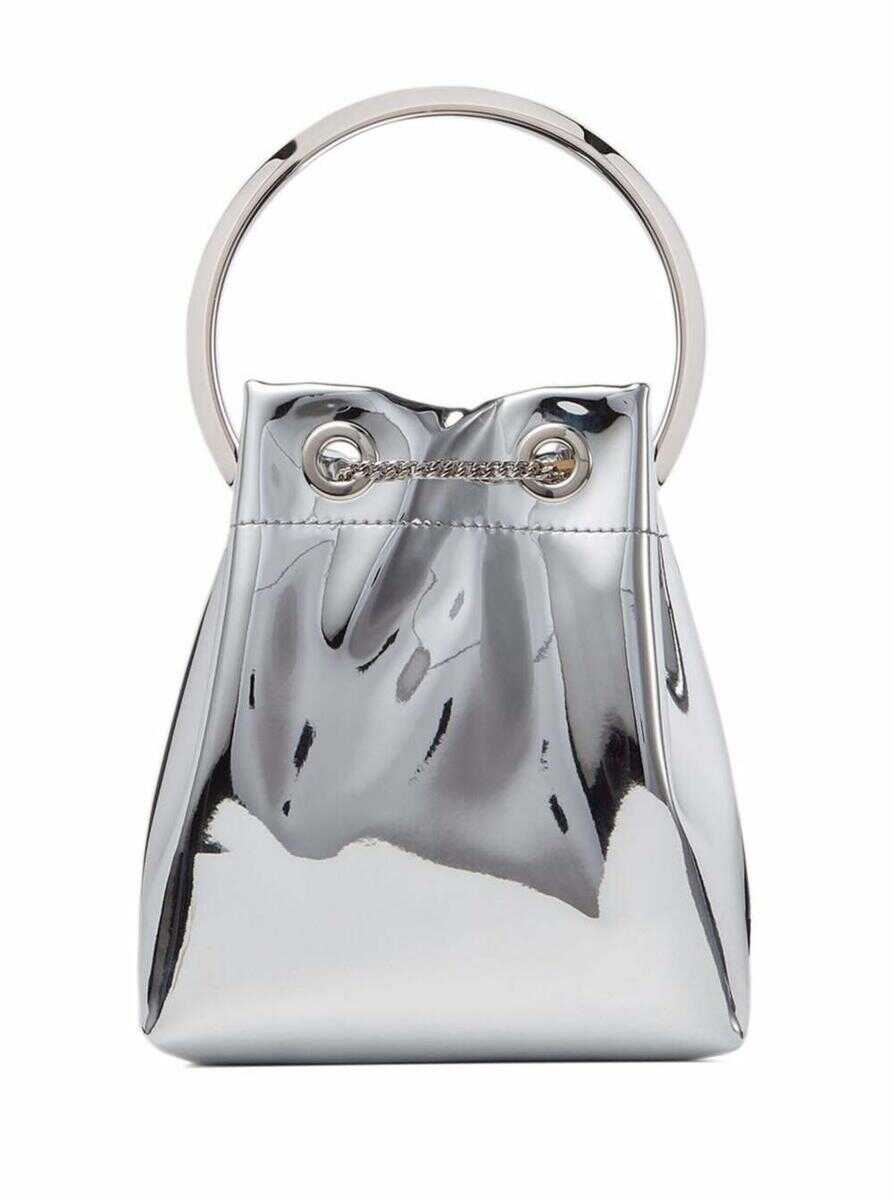 Jimmy Choo \'BON BON\' Mini Silver-Tone Handbag with Metal Bracelet Handle in Mirror Fabbric Woman GREY