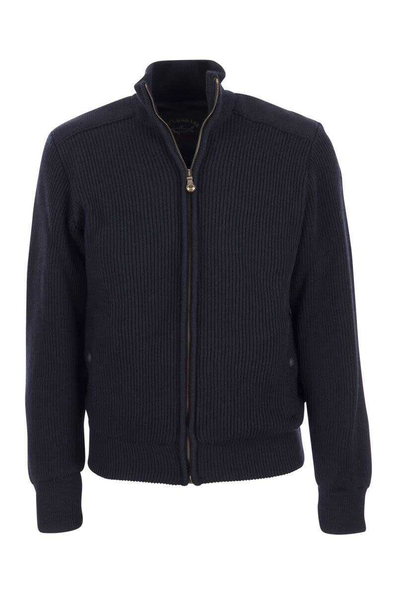 Paul&Shark PAUL & SHARK Wool cardigan with zip and iconic badge NAVY