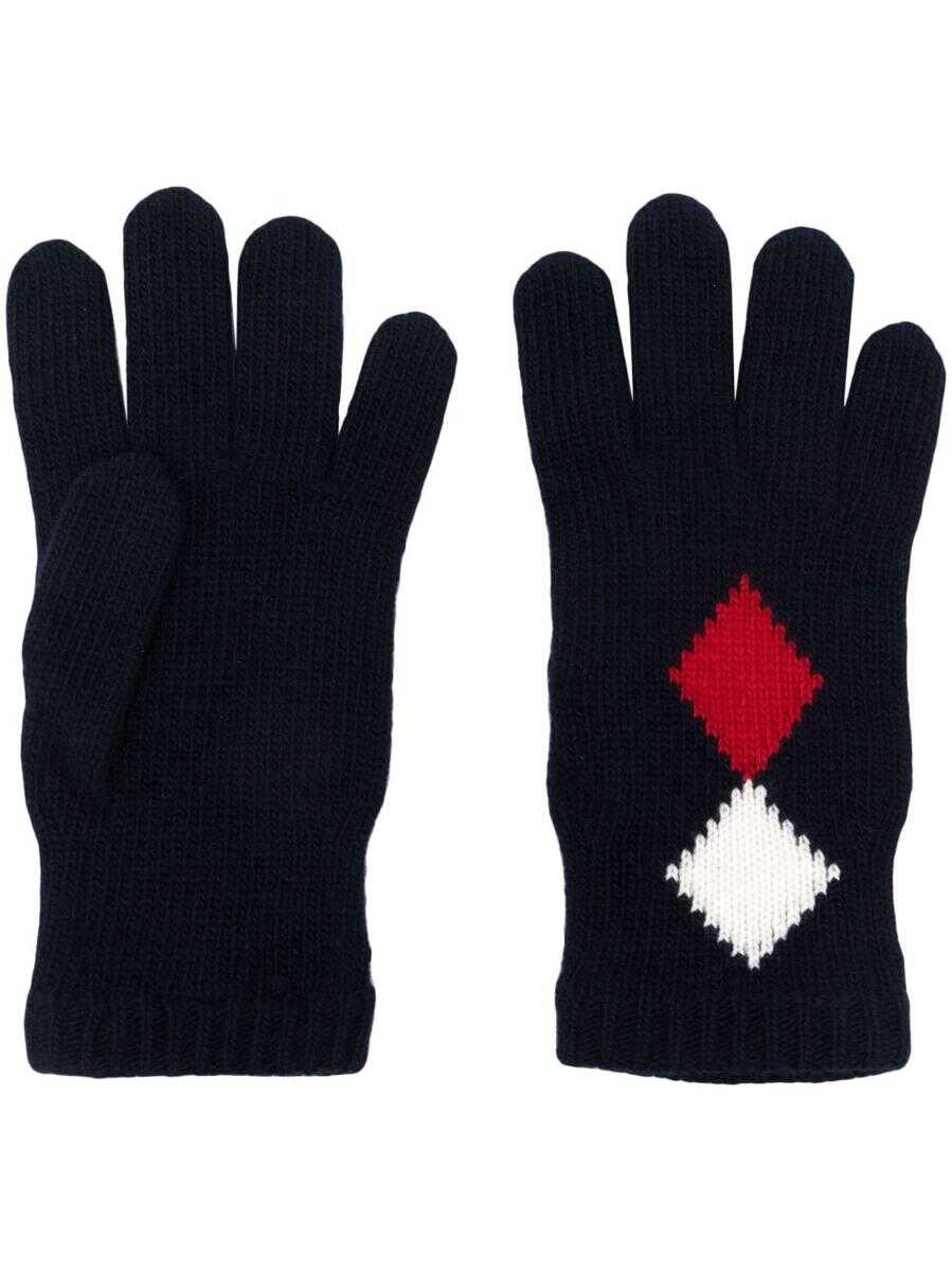 Moncler MONCLER geometric-intarsia virgin-wool gloves NAVY