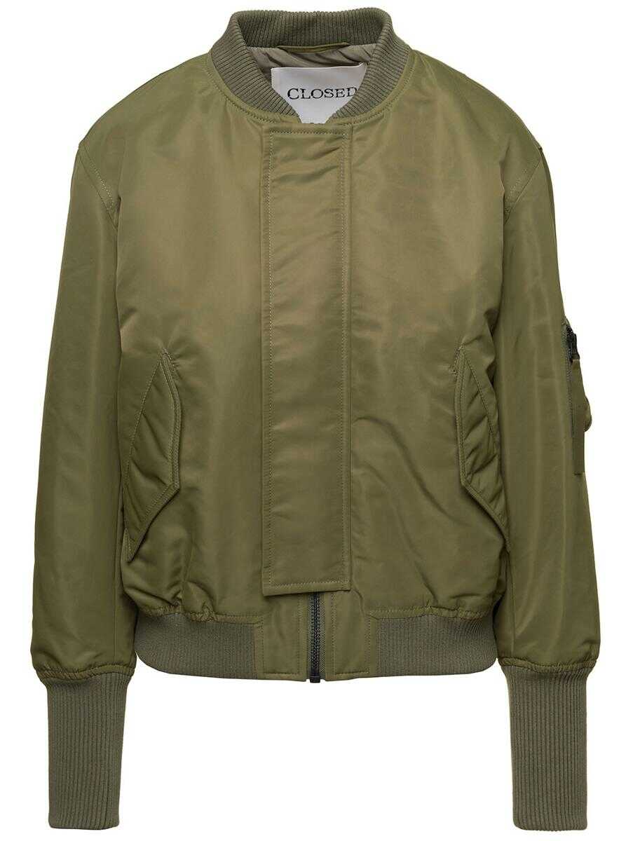 CLOSED Green Bomber Jacket with High-Cuffs in Polyamide Woman GREEN
