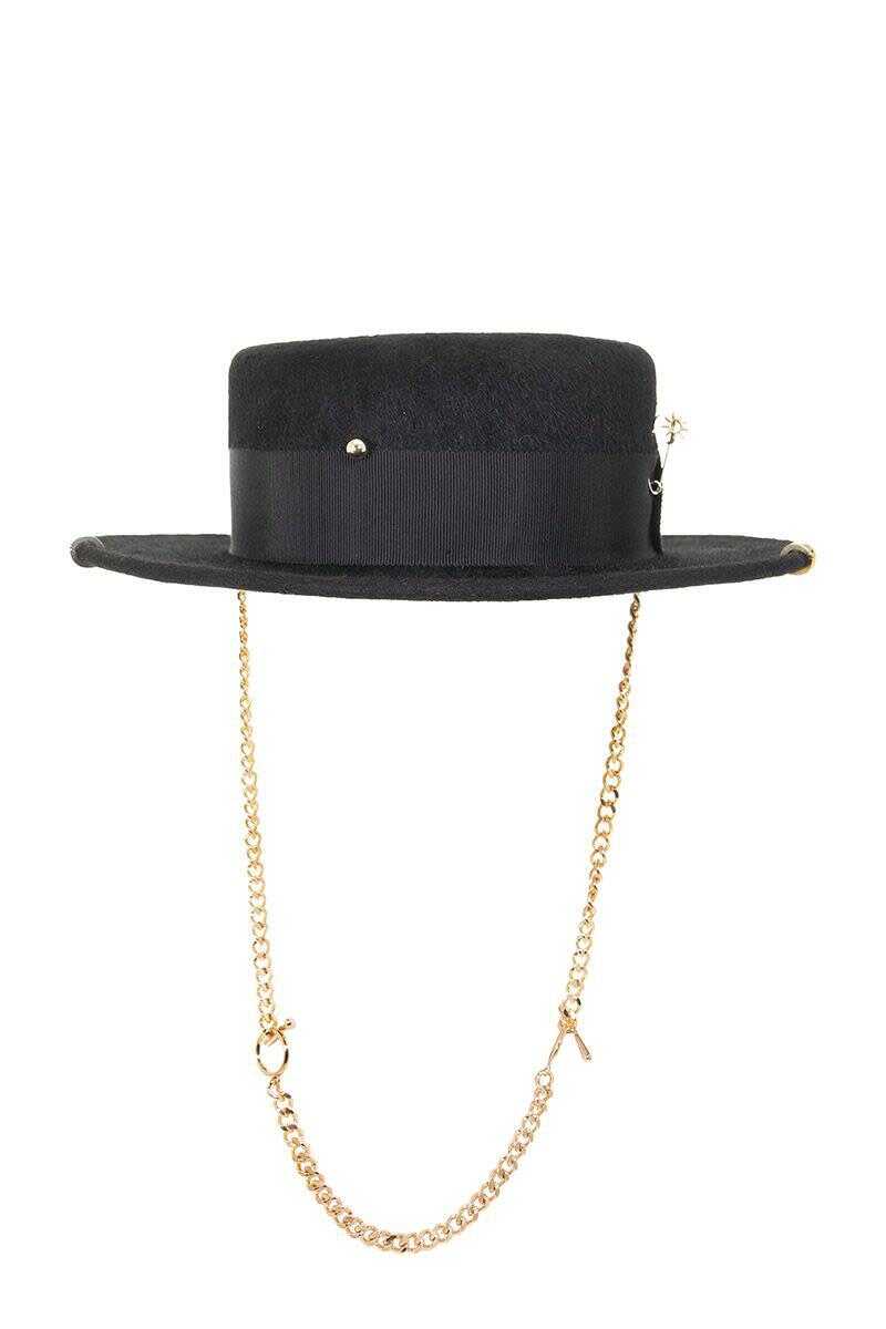 RUSLAN BAGINSKIY RUSLAN BAGINSKIY Piercing Beige Felt Canotier Hat BLACK