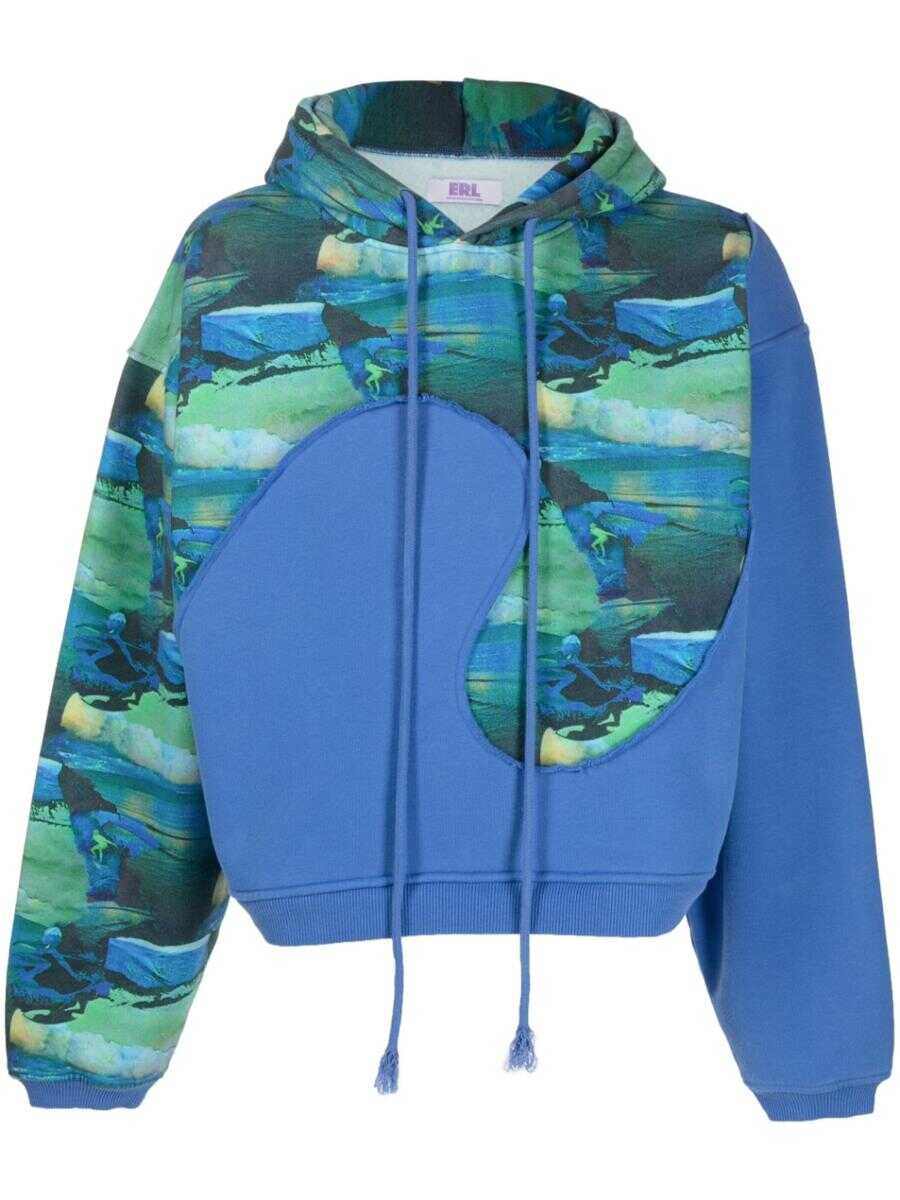 ERL ERL UNISEX PRINTED SWIRL FLEECE HOODIE KNIT CLOTHING 1 ERL GREEN SUNSET