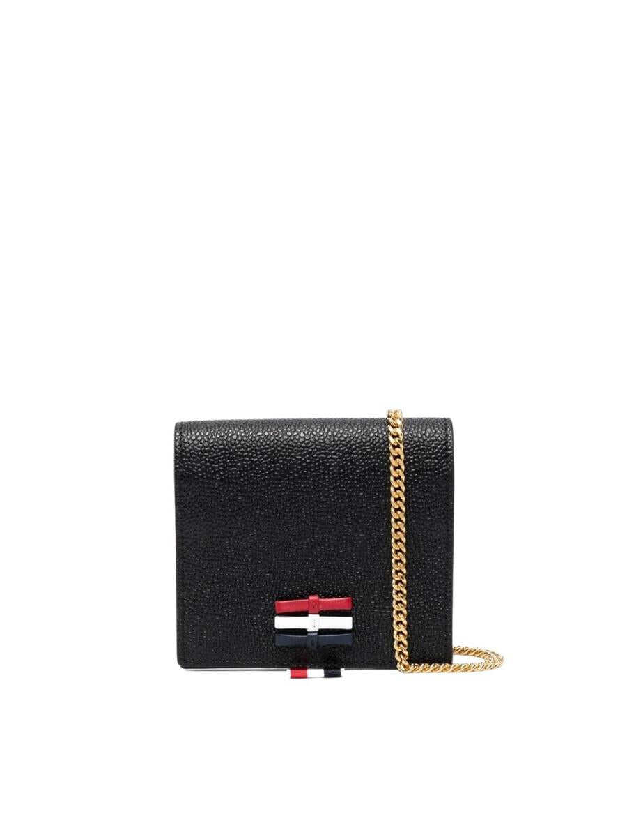 Thom Browne THOM BROWNE 3-BOW CARD HOLDER W/ CHAIN STRAP IN PEBBLE GRAIN LEATHER - L12, H13, W3 ACCESSORIES Black