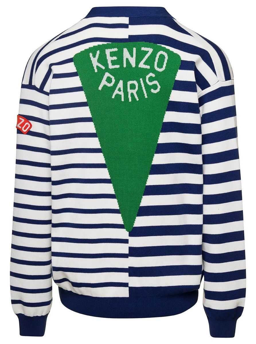 Kenzo Black and Blue Nautical Striped Cardigan in Cotton Man BLU