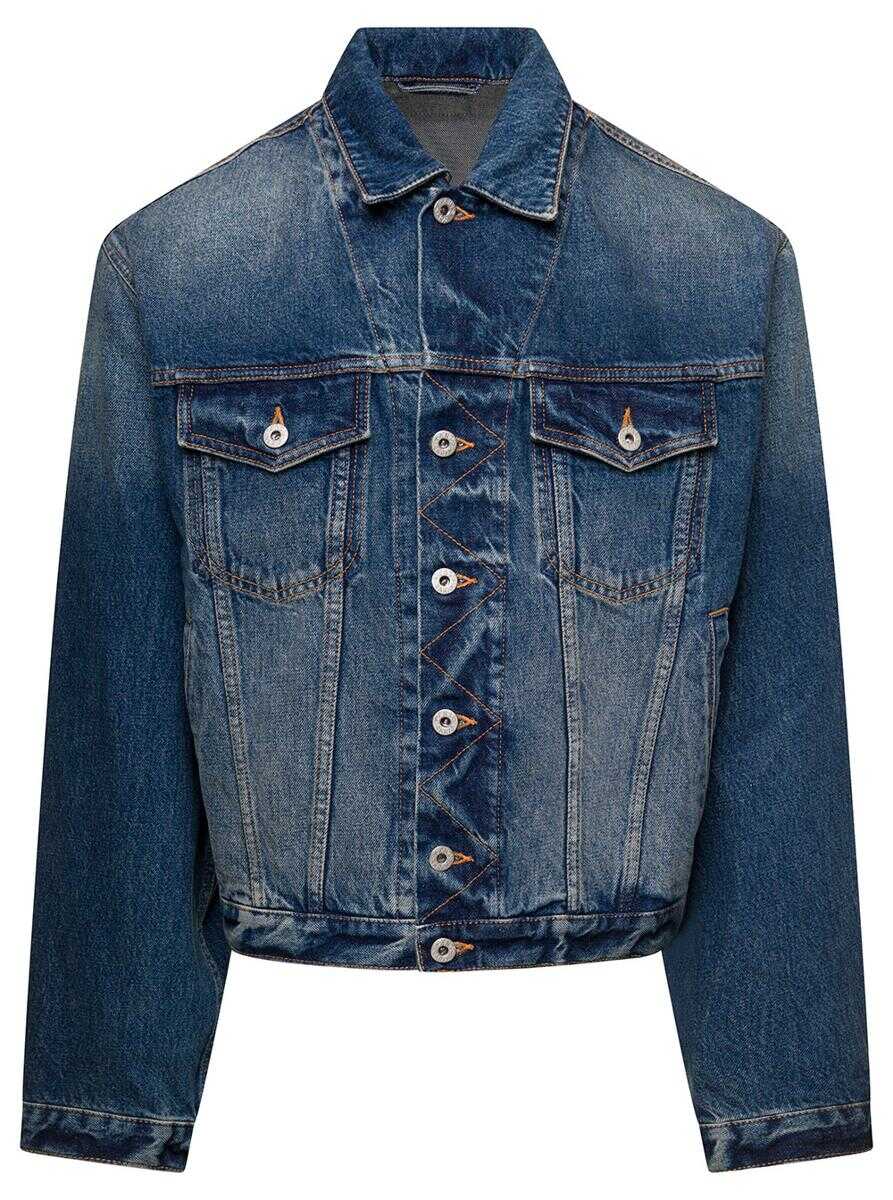 Kenzo Blue Denim Jacket with Logo Patch and Contrasting Stitching in Cotton Denim Man BLU