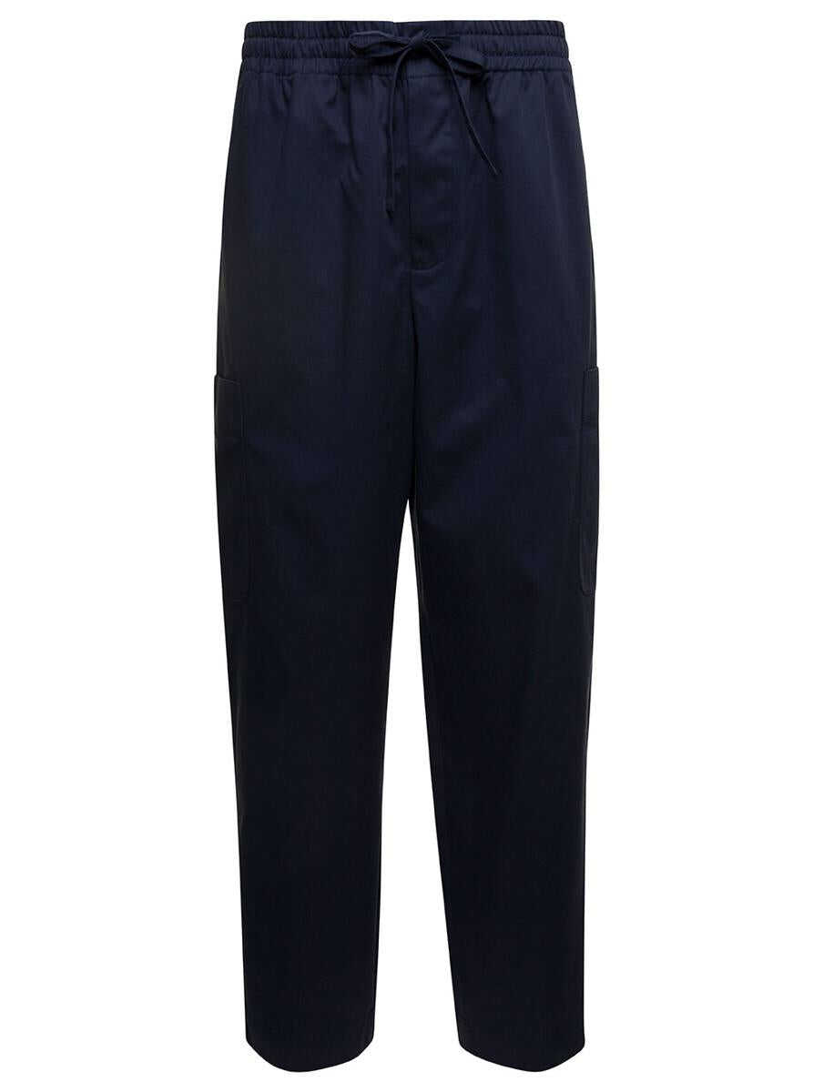 Kenzo Blue Cargo Pants with Drawstring and Logo Patch in Cotton Woman Blu