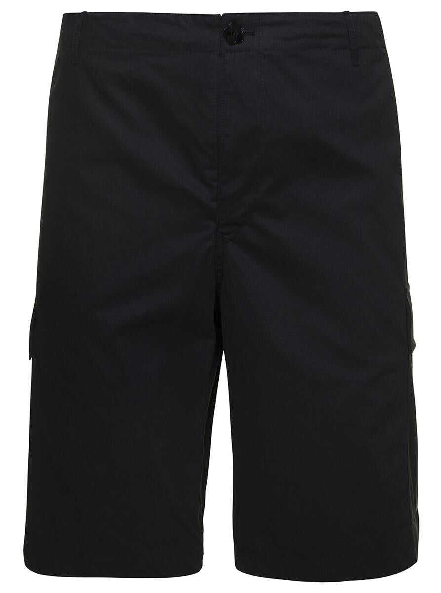 Kenzo Black Cargo Shorts with Logo Patch in Cotton Man BLACK