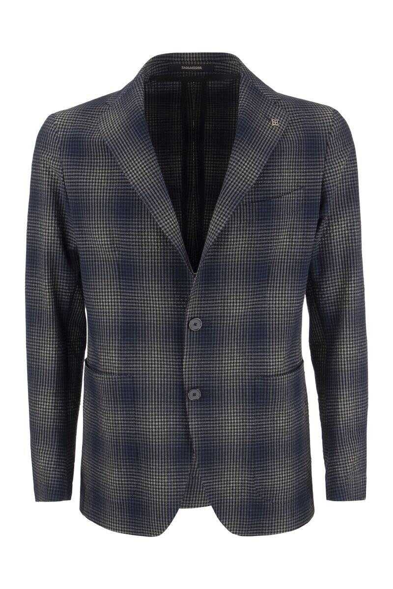 Tagliatore TAGLIATORE Cotton jacket with faded Tartan pattern BLUE b-mall.ro
