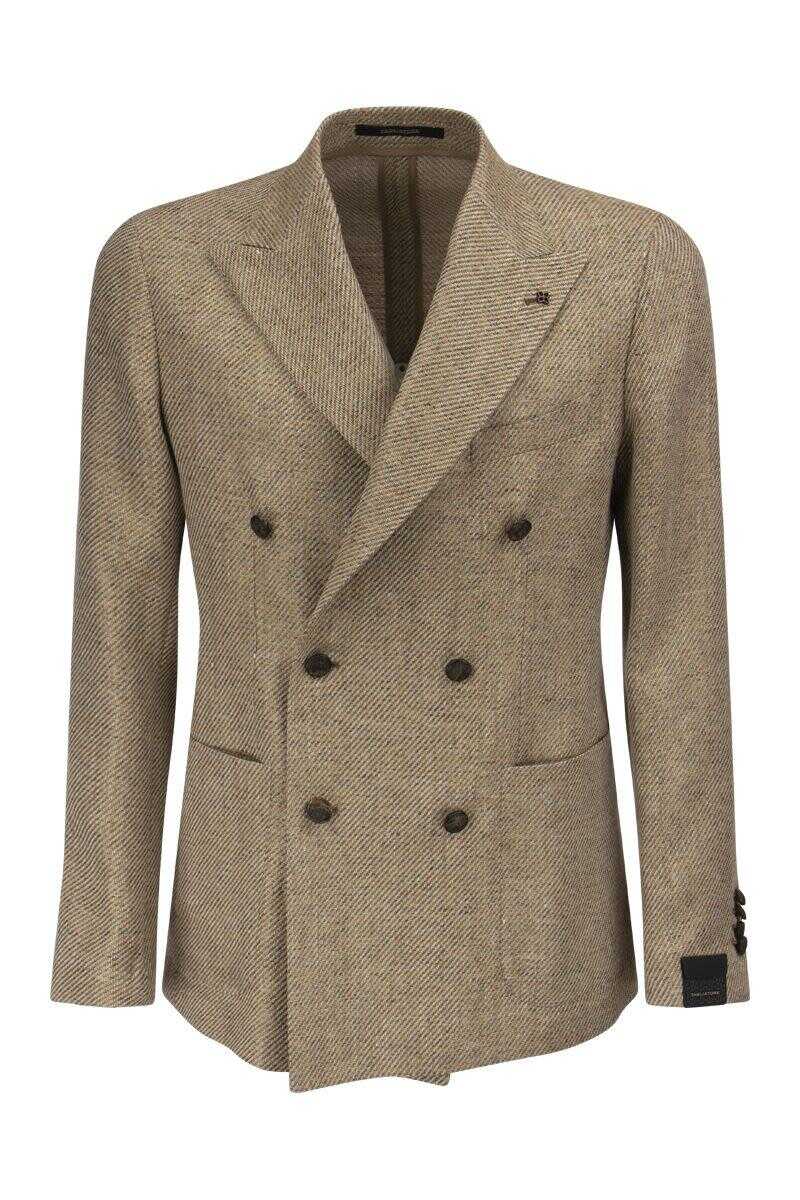 Tagliatore TAGLIATORE Linen and wool blend double-breasted jacket BEIGE